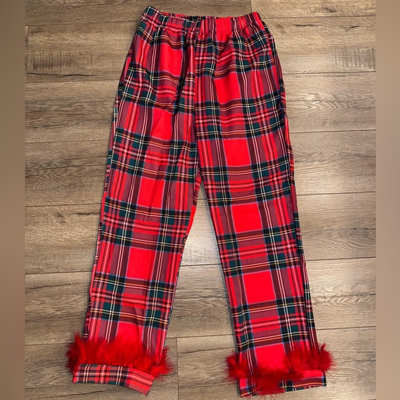 Red Plaid Pajama Set with Faux Fur Cuffs - Picture 2 of 3